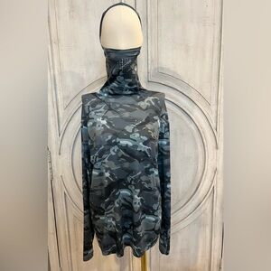 AFTCO Blue and Gray Swim/ Sun Hooded Protection Top